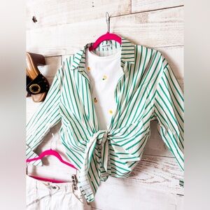 Green & White Striped Button Shirt
